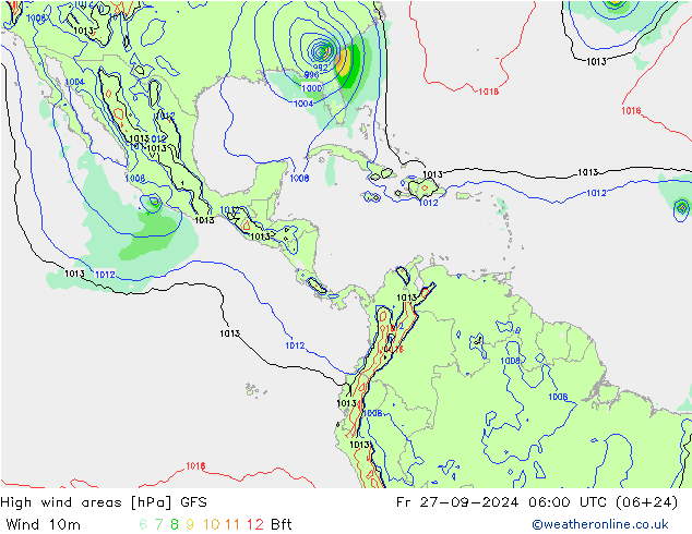 High wind areas GFS Fr 27.09.2024 06 UTC