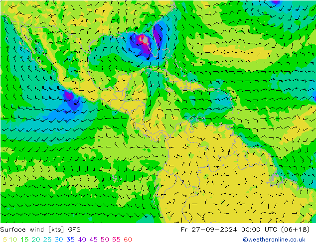 Surface wind GFS Fr 27.09.2024 00 UTC