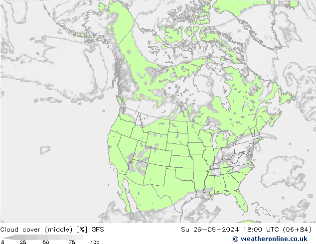 Cloud cover (middle) GFS Su 29.09.2024 18 UTC