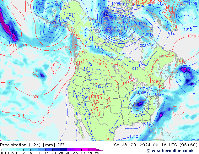 Precipitation (12h) GFS Sa 28.09.2024 18 UTC