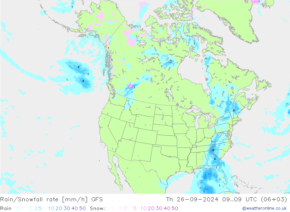 Regen/Schneefallrate GFS Do 26.09.2024 09 UTC