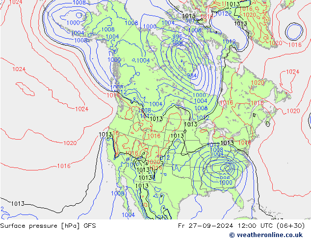 Surface pressure GFS Fr 27.09.2024 12 UTC