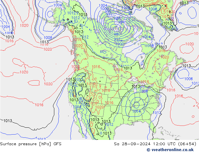 Atmosférický tlak GFS So 28.09.2024 12 UTC