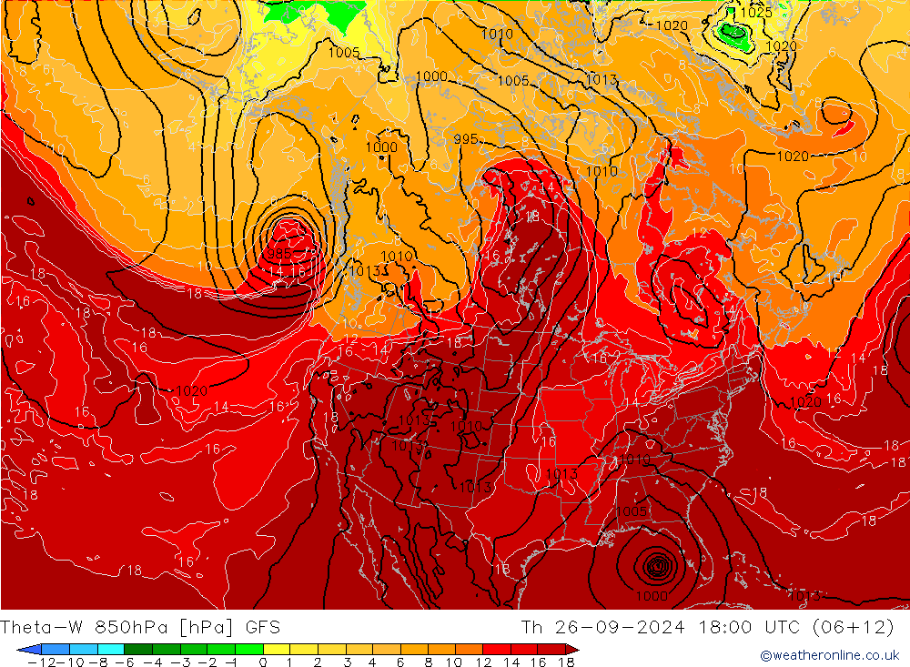 Theta-W 850hPa GFS do 26.09.2024 18 UTC