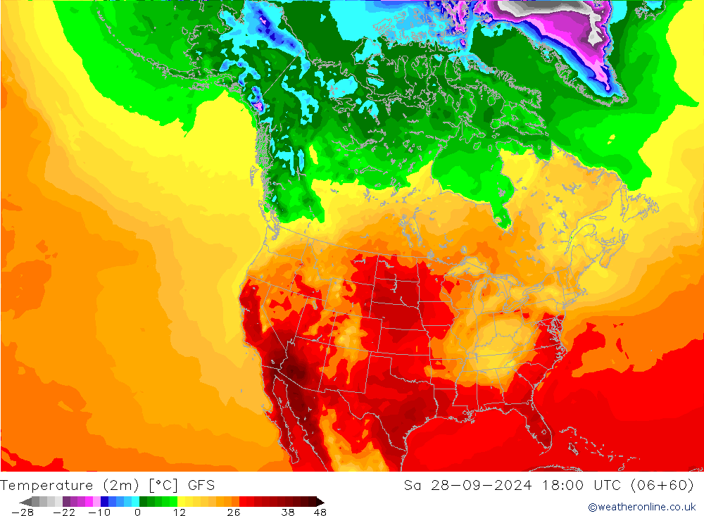 Temperature (2m) GFS Sa 28.09.2024 18 UTC