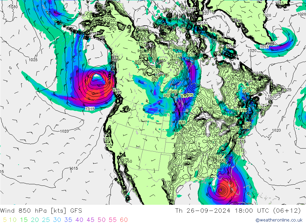 Wind 850 hPa GFS do 26.09.2024 18 UTC