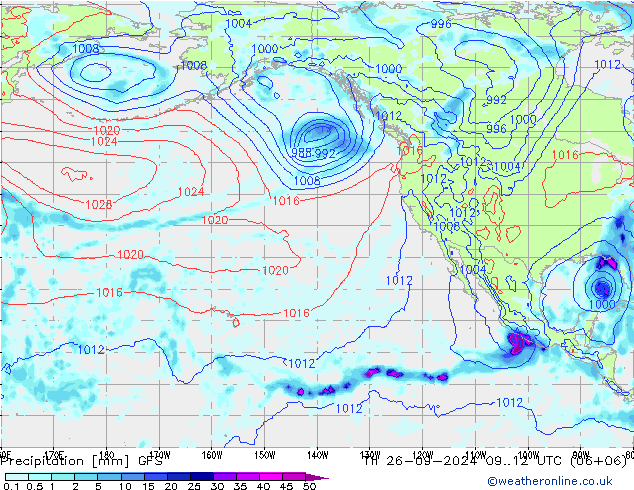 Srážky GFS Čt 26.09.2024 12 UTC