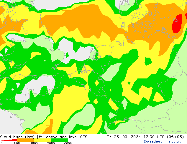 Cloud base (low) GFS Čt 26.09.2024 12 UTC