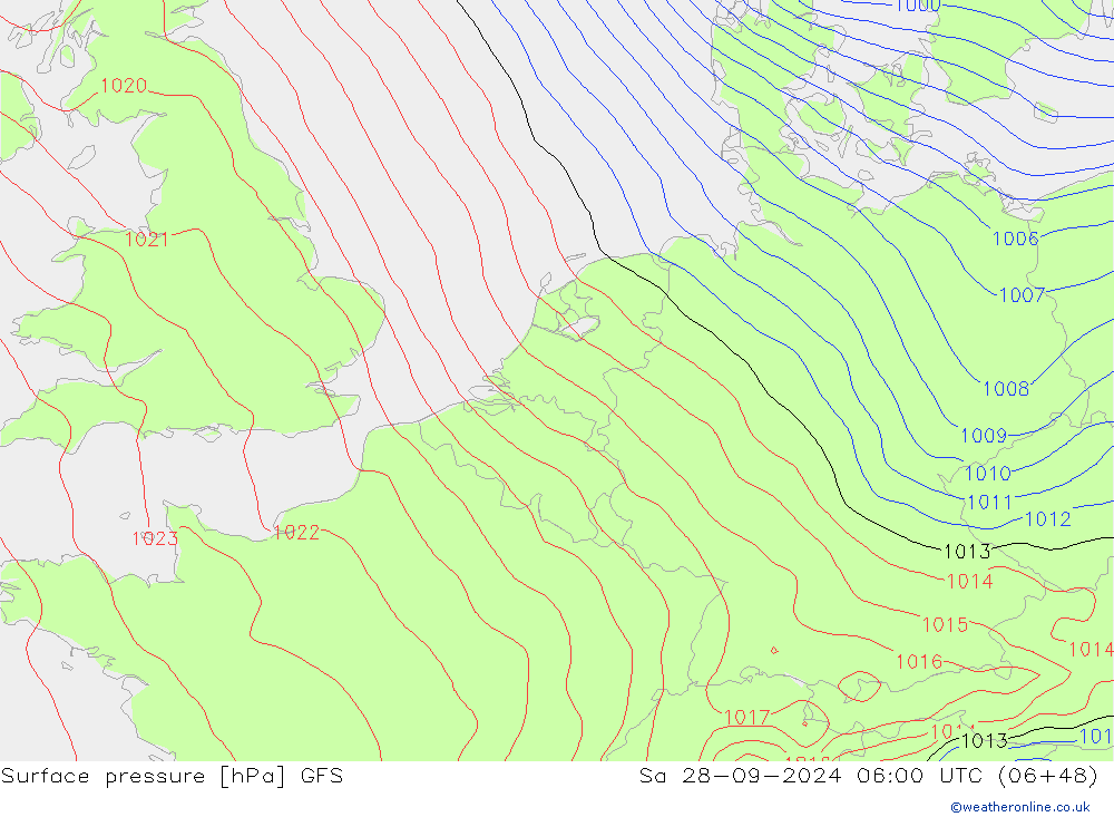 Pressione al suolo GFS sab 28.09.2024 06 UTC