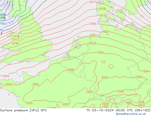 Atmosférický tlak GFS Čt 03.10.2024 00 UTC