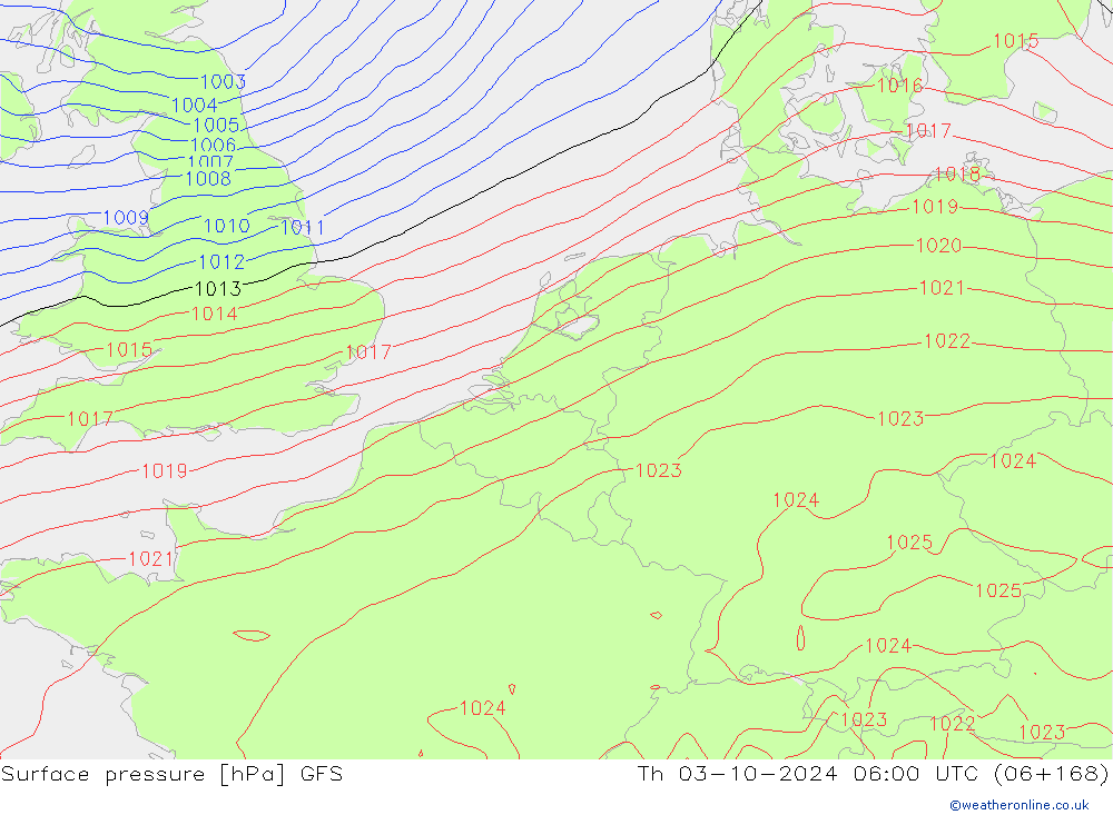 Atmosférický tlak GFS Čt 03.10.2024 06 UTC