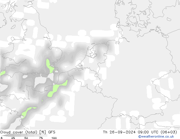 nuvens (total) GFS Qui 26.09.2024 09 UTC