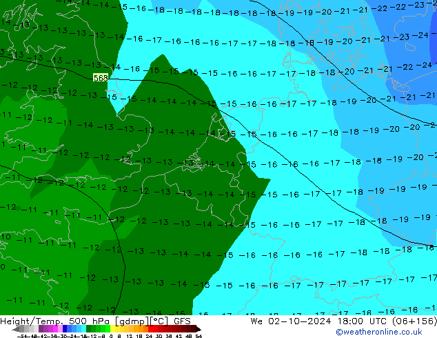 Height/Temp. 500 hPa GFS śro. 02.10.2024 18 UTC