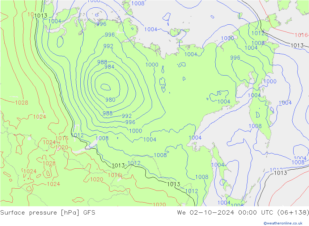 ciśnienie GFS śro. 02.10.2024 00 UTC