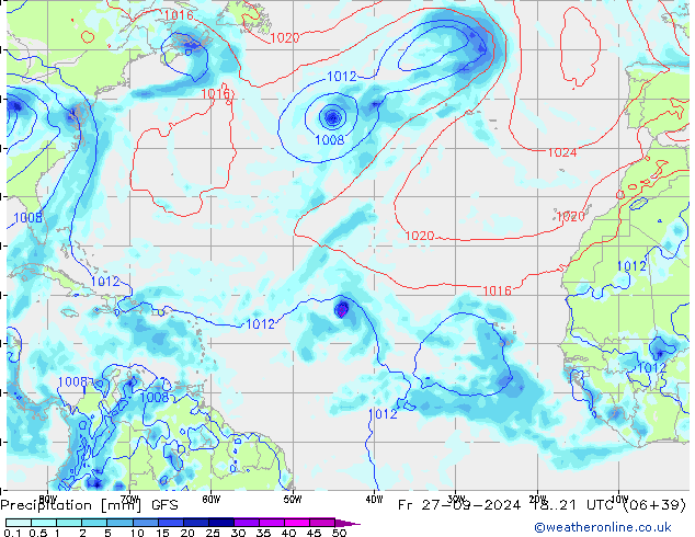 Srážky GFS Pá 27.09.2024 21 UTC