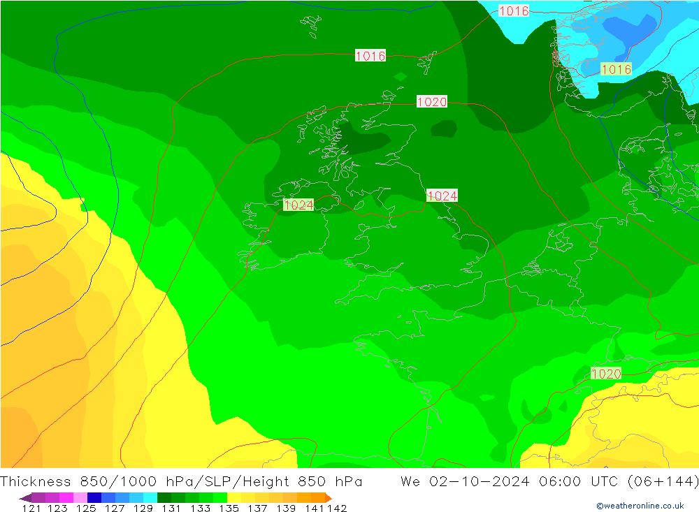 850-1000 hPa Kalınlığı GFS Çar 02.10.2024 06 UTC