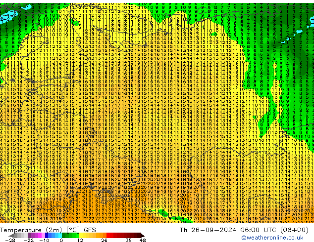 Temperature (2m) GFS Čt 26.09.2024 06 UTC