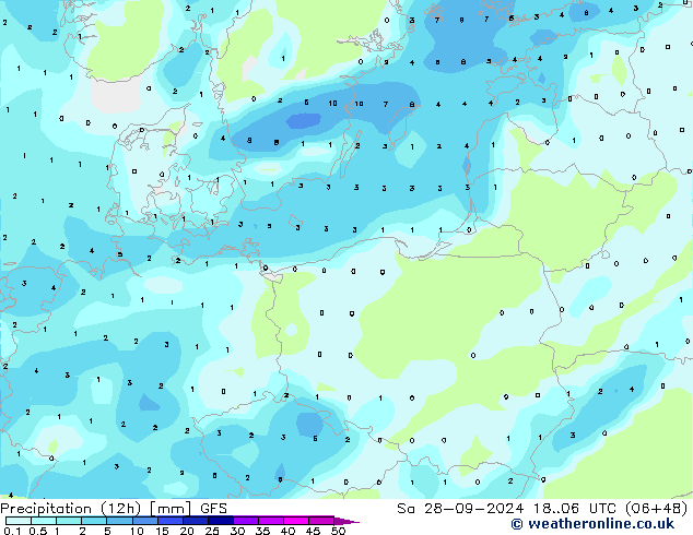 Precipitation (12h) GFS Sa 28.09.2024 06 UTC