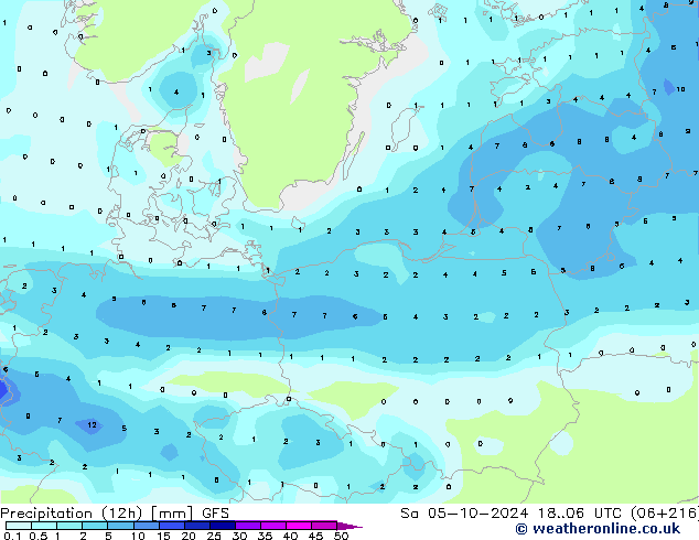 Precipitation (12h) GFS Sa 05.10.2024 06 UTC