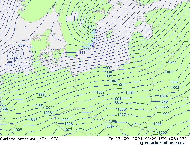 Atmosférický tlak GFS Pá 27.09.2024 09 UTC