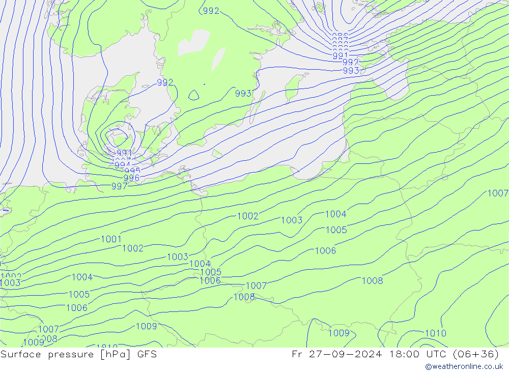 Luchtdruk (Grond) GFS vr 27.09.2024 18 UTC