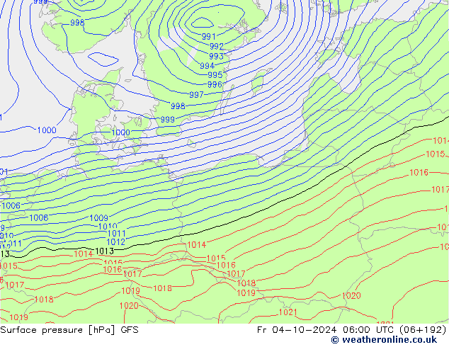 Luchtdruk (Grond) GFS vr 04.10.2024 06 UTC