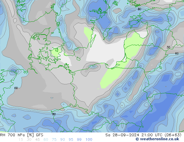 RH 700 hPa GFS Sa 28.09.2024 21 UTC