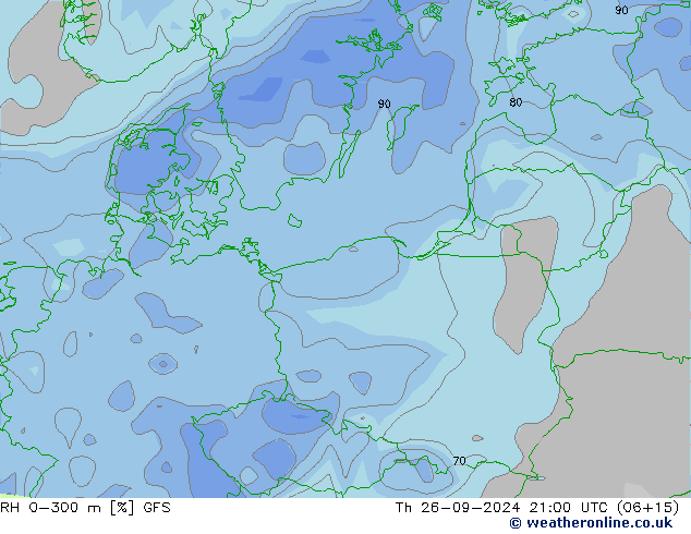 Humidité rel. 0-300 m GFS jeu 26.09.2024 21 UTC