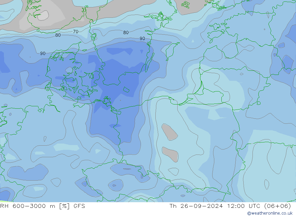 RH 600-3000 m GFS чт 26.09.2024 12 UTC