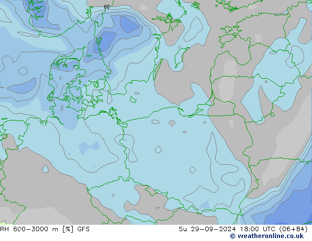 RH 600-3000 m GFS dom 29.09.2024 18 UTC