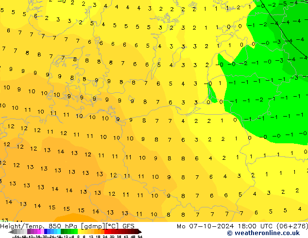 Z500/Rain (+SLP)/Z850 GFS Mo 07.10.2024 18 UTC