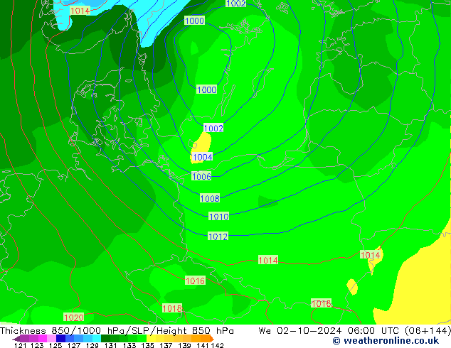 Thck 850-1000 hPa GFS We 02.10.2024 06 UTC