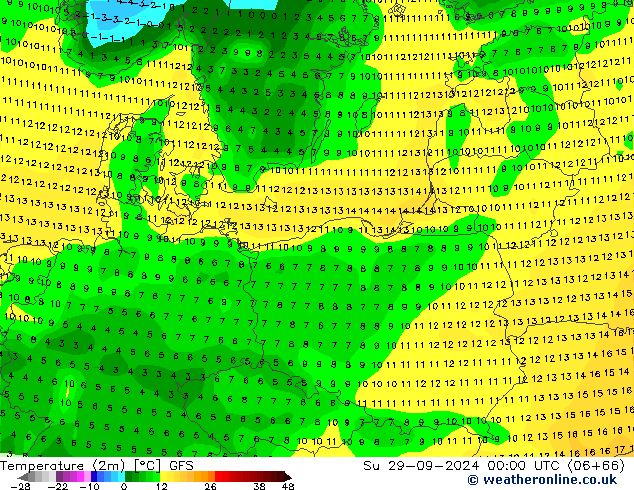 mapa temperatury (2m) GFS wrzesień 2024