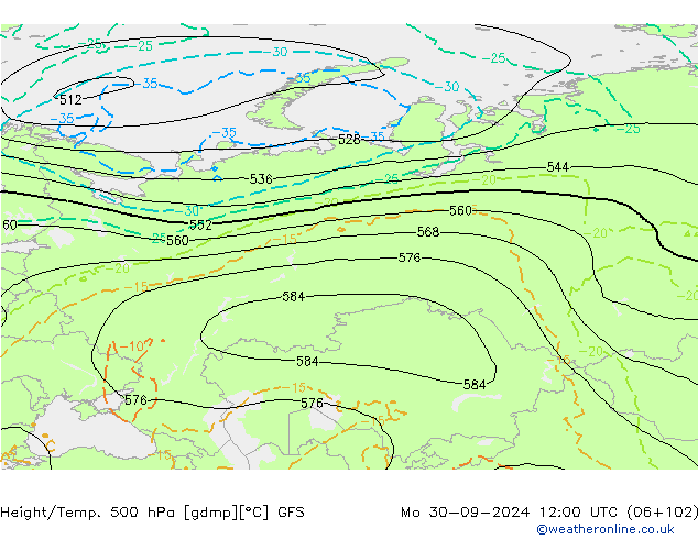 Z500/Rain (+SLP)/Z850 GFS Po 30.09.2024 12 UTC