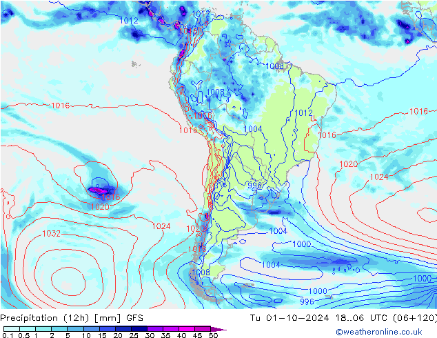 осадки (12h) GFS вт 01.10.2024 06 UTC