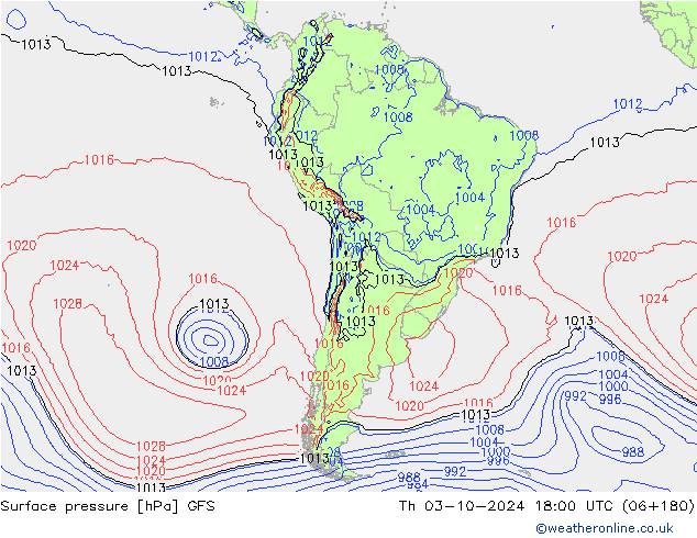 Surface pressure GFS Th 03.10.2024 18 UTC