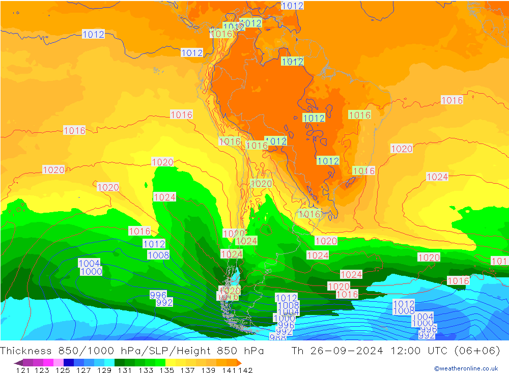 Thck 850-1000 hPa GFS jeu 26.09.2024 12 UTC