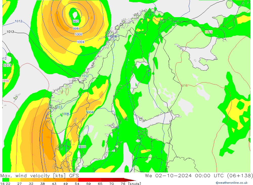 Max. wind velocity GFS St 02.10.2024 00 UTC