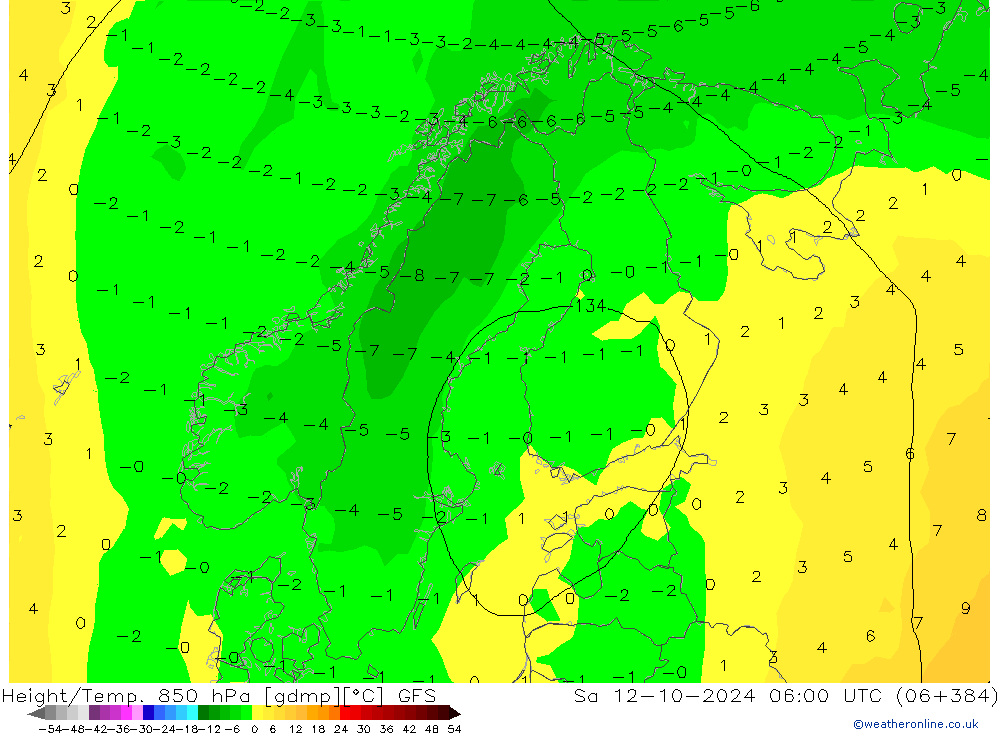 Z500/Yağmur (+YB)/Z850 GFS Cts 12.10.2024 06 UTC