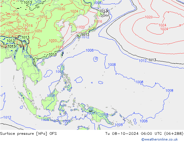 Pressione al suolo GFS mar 08.10.2024 06 UTC