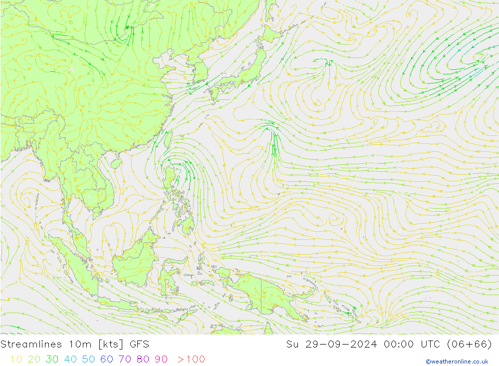 Stroomlijn 10m GFS zo 29.09.2024 00 UTC