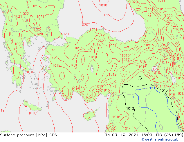 Atmosférický tlak GFS Čt 03.10.2024 18 UTC