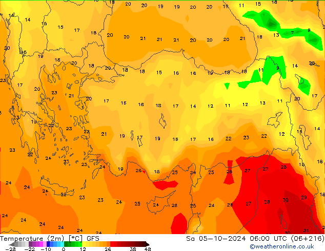 Temperature (2m) GFS Sa 05.10.2024 06 UTC