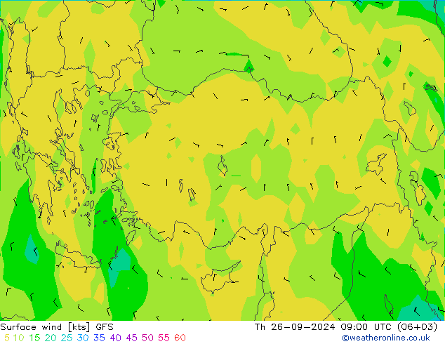 Surface wind GFS Th 26.09.2024 09 UTC