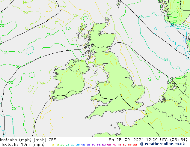 Isotachs (mph) GFS Sa 28.09.2024 12 UTC