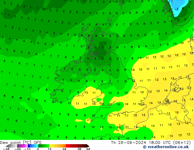 точка росы GFS чт 26.09.2024 18 UTC