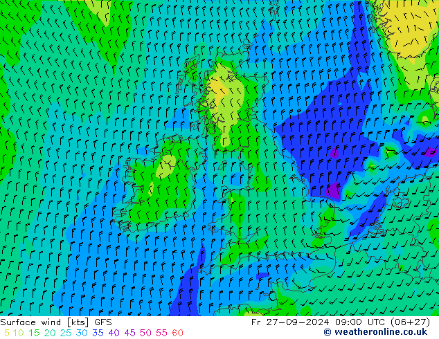 Surface wind GFS Fr 27.09.2024 09 UTC