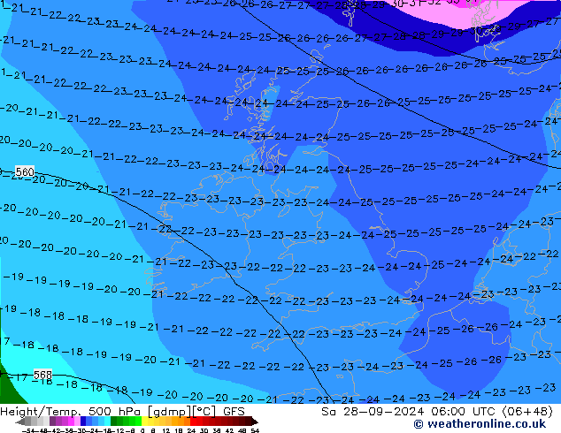 Géop./Temp. 500 hPa GFS sam 28.09.2024 06 UTC