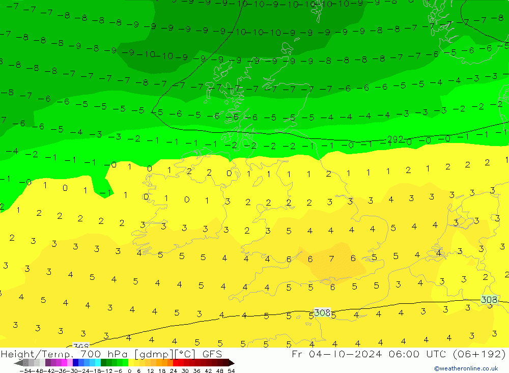 Height/Temp. 700 hPa GFS październik 2024