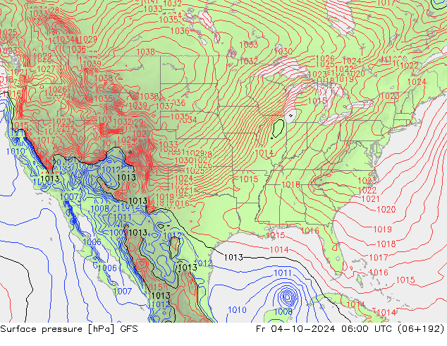 Presión superficial GFS vie 04.10.2024 06 UTC